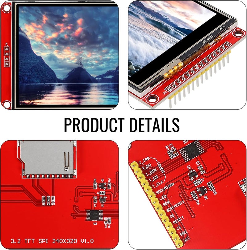XIITIA 2pcs 3.2" SPI TFT LCD Display Touch Panel ILI9341 240x320 TFT LCD Touch Screen Shield 5V/3.3V STM32 Display Module SPI Serial with Touch Pen - Image 3